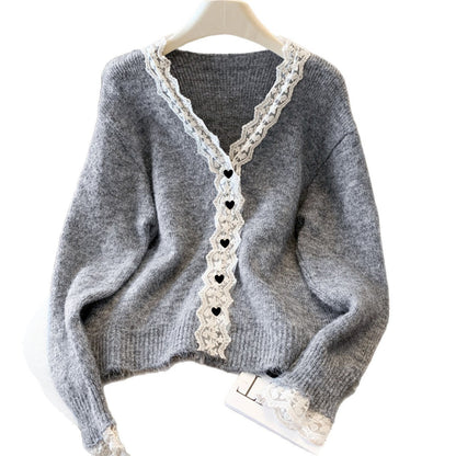 Damen Strickpullover Spitzenverzierung Norvielle