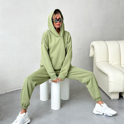 Damen Hoodie Jogginghose Anzug Baumwollmix Beige - Norvielle