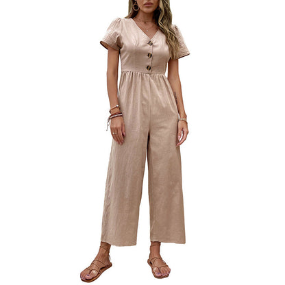 Damen Jumpsuit Weite Beine Knopfdetails Norvielle