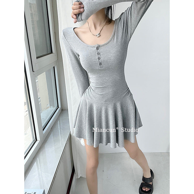Damen Langarmkleid Fließender Rock Norvielle