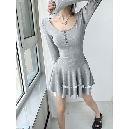 Damen Langarmkleid Fließender Rock Norvielle
