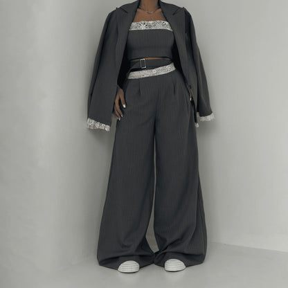 Damen Elegantes Zweiteiliges Set mit Spitzen-Details