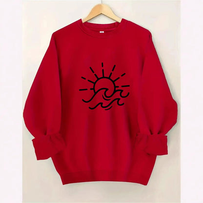 Damen Sweatshirt Sonnen- und Wellenmotiv Baumwolle Norvielle - Norvielle