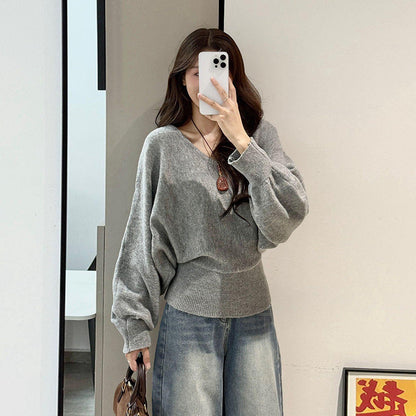 Damen Pullover V-Ausschnitt Bindegürtel Norvielle