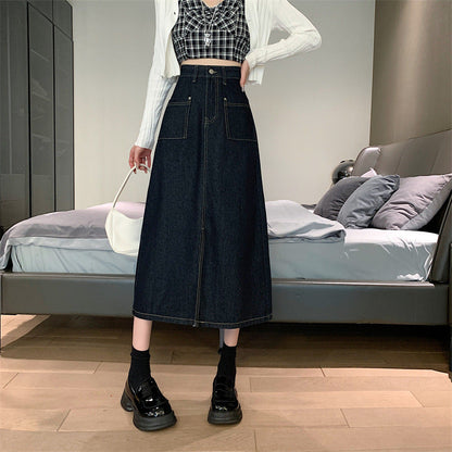 Damen Denim-Rock Lang mit Taschen