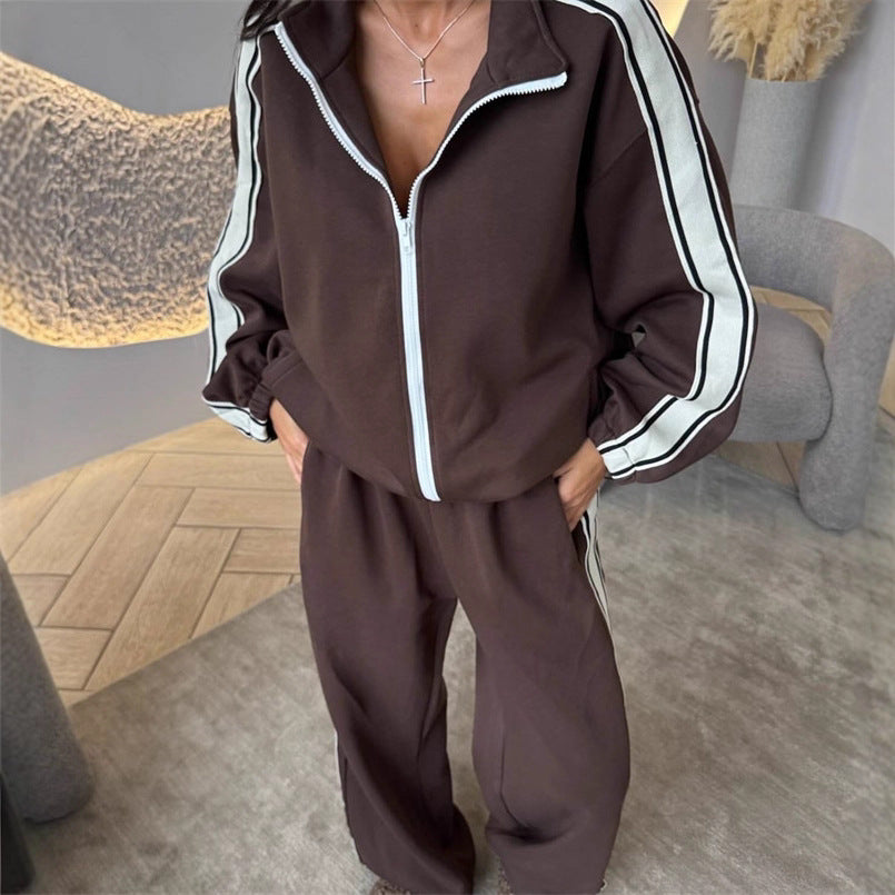 Damen Sportliches Fleece Jogging Set Hoch Seitenschlitze Norvielle