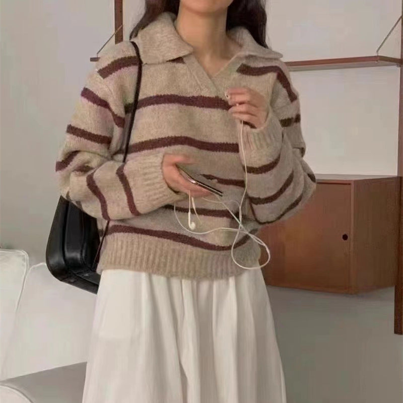 Damen Pullover Streifenmuster Kragen Norvielle