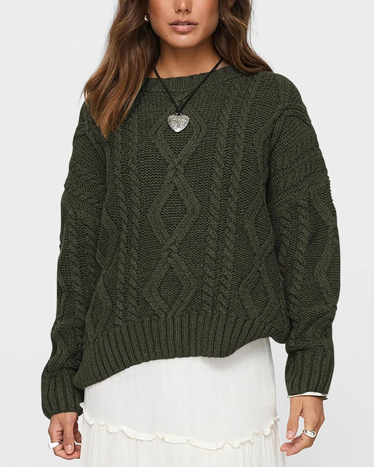 Damen Pullover Grobgestrickt Zopfmuster Norvielle