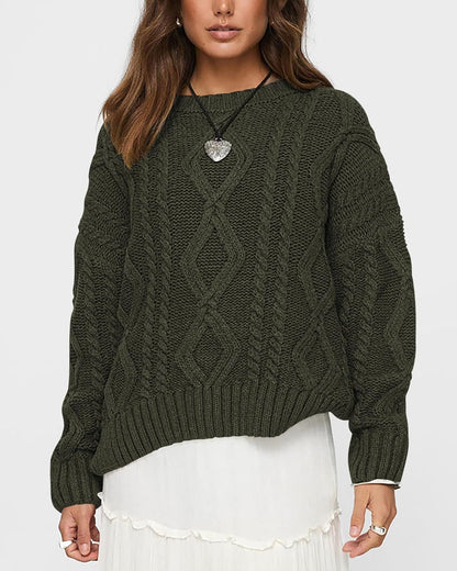 Damen Pullover Grobgestrickt Zopfmuster Norvielle