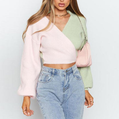 Damen Pullover V-Ausschnitt Strukturierter Look Ärmel Norvielle