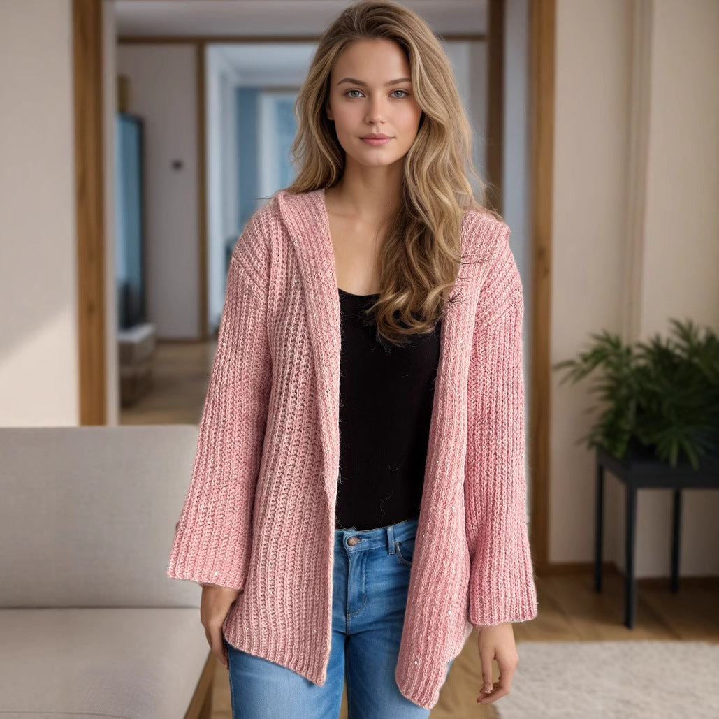 Damen Strickjacke Offen Vorne Lässig Beige