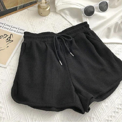 Damen Shorts Waffelstruktur Elastischer Bund Beige