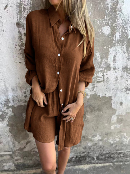 Damen Oversize Blusen-Shorts-Set