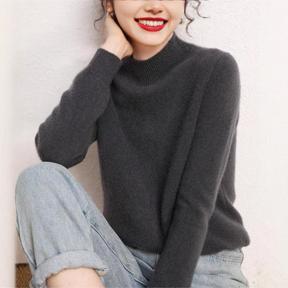 Damen Kaschmirpullover Stehkragen Schmale Ärmel Beige