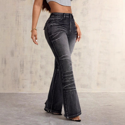 Damen High-Waist Bootcut Jeans Used-Look
