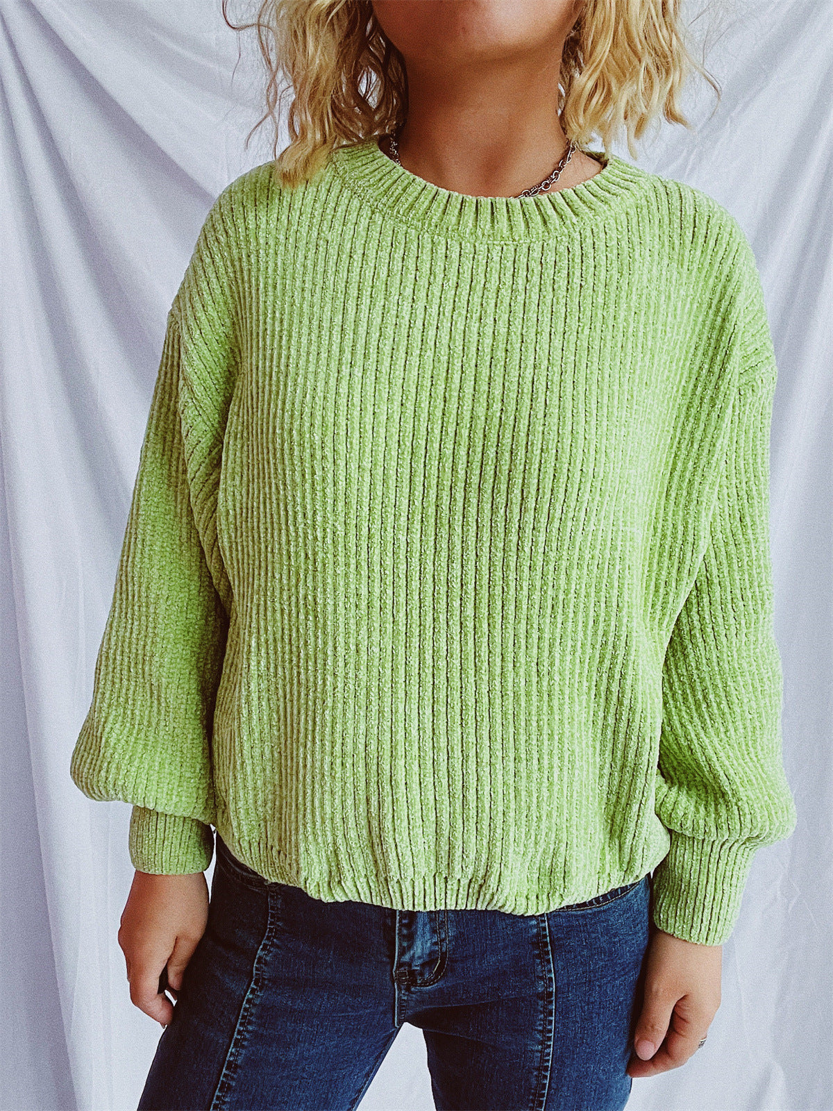 Damen Grobstrickpullover Weite Ärmel Strukturiert Beige Norvielle