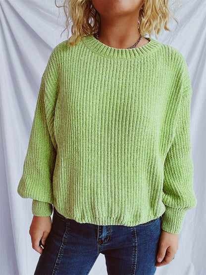 Damen Grobstrickpullover Weite Ärmel Strukturiert Beige Norvielle