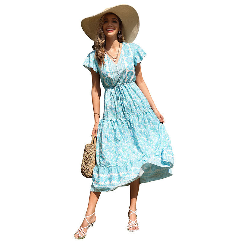 Damen Maxikleid Sommer Floral Rüschendetails Norvielle