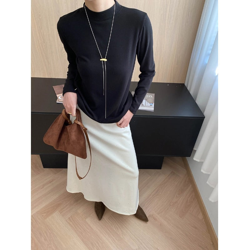 Damen Langarmshirt Hochkragen Norvielle Baumwolle Weiß