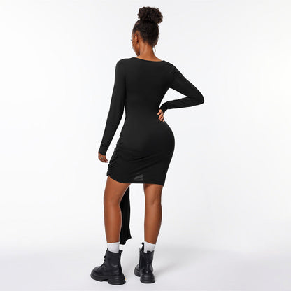 Damen Wickelkleid Länge Knie Ärmellänge Lang Seidenlook