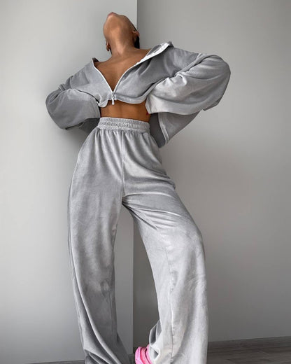 Damen Fleece-Anzug Sportlich Mit Reißverschluss Norvielle