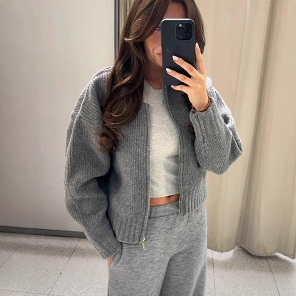 Damen Strickjacke Voluminöse Ärmel Reißverschluss Norvielle - Norvielle