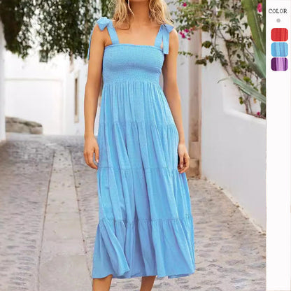Damen Maxikleid Luftig Rüschendetails Spaghettiträger Norvielle - Norvielle
