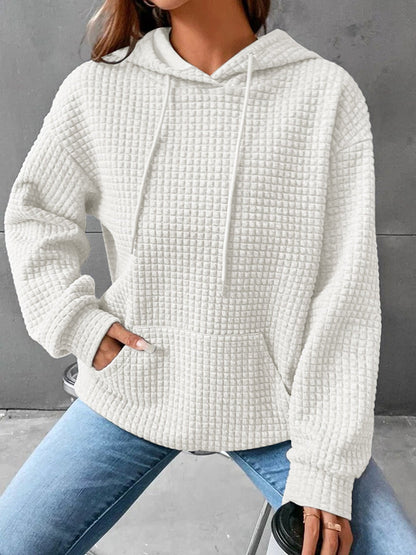 Damen Kapuzenpullover Waffelstruktur mit Kängurutasche Lässig Beige