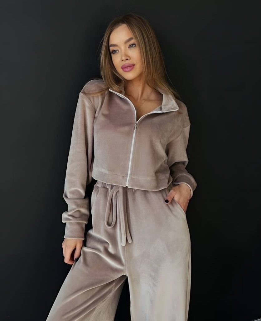 Damen Sportset Cropped Sweatshirt Palazzo-Hosen Norvielle