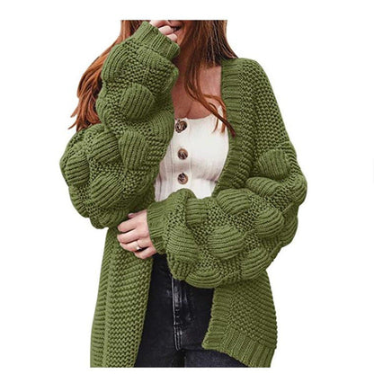 Damen Strickjacke Offener Schnitt Dekorative Puffärmel Norvielle
