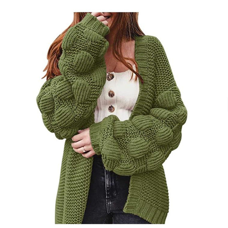 Damen Strickcardigan Voluminöse Ärmel Elegantes Design Beige