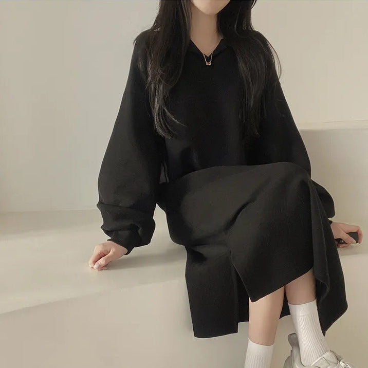 Damen Hoodie-Kleid Lässig Puffärmel Schwarz - Norvielle
