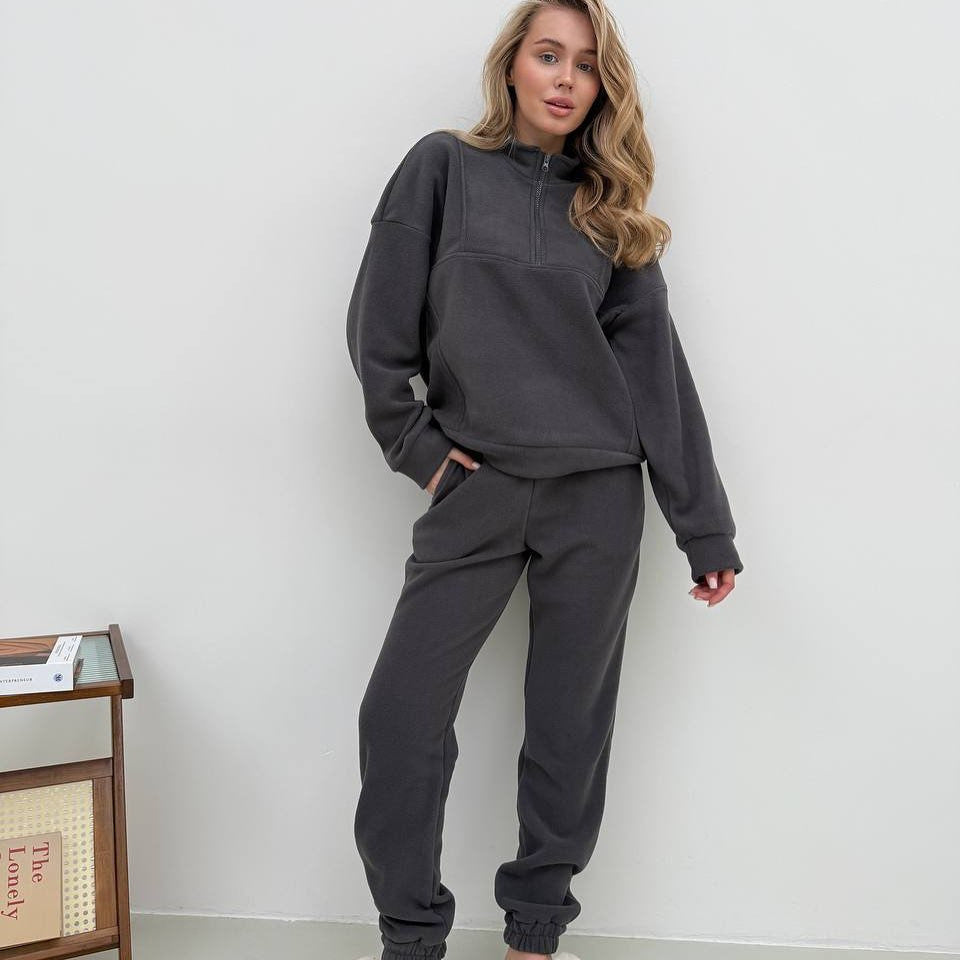 Norvielle Damen Fleece-Loungewear-Set mit Reißverschluss und