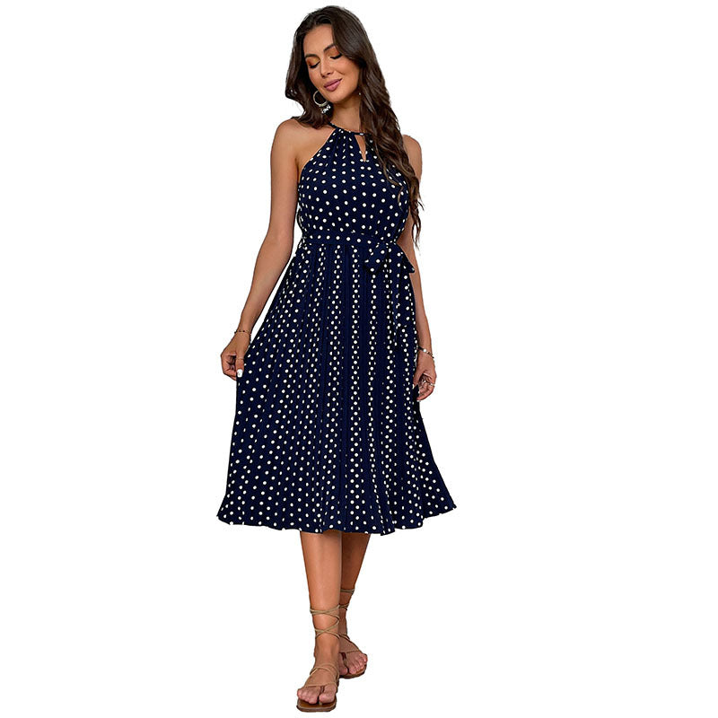 Damen Midikleid Punkte-Muster Taillierter Gürtel Norvielle