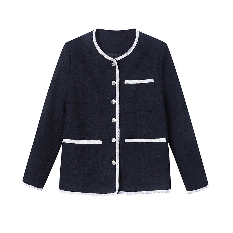 Damen Blazerjacke modisch Dekorative Knöpfe Kontrasttaschen
