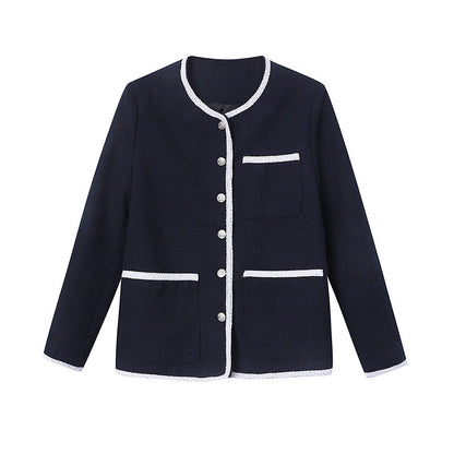 Damen Blazerjacke modisch Dekorative Knöpfe Kontrasttaschen