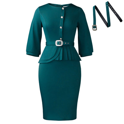 Damen Etuikleid mit Peplum-Saum und Taillengürtel Norvielle