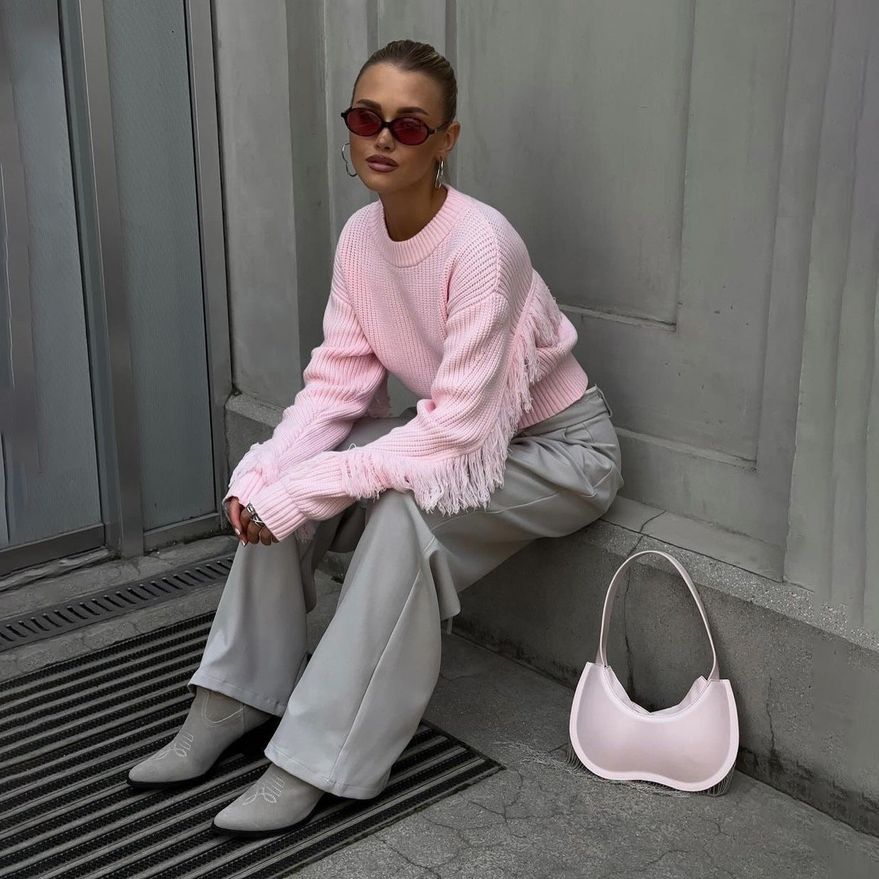 Damen Crop-Pullover mit Fransen Norvielle
