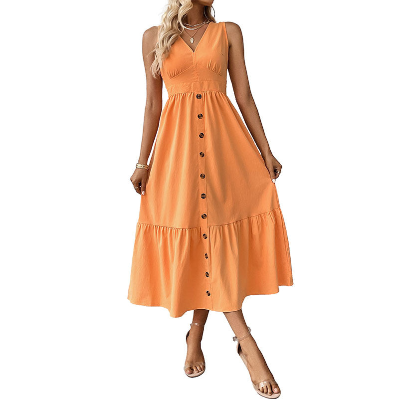 Damen Wickelkleid Midi Knöpfe Volant Elegantes Design