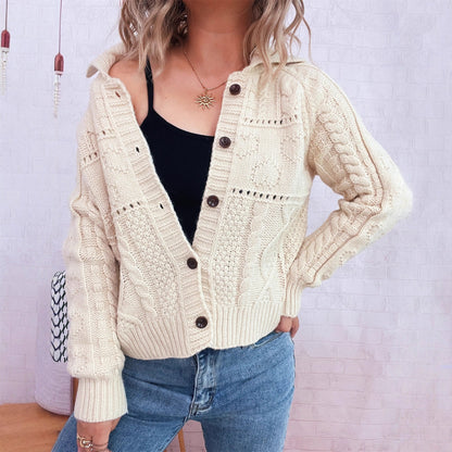 Damen Strickjacke Strukturiertes Zopfdesign Knopfverschluss Norvielle