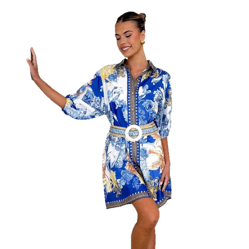 Damen Blumenkleid mit Gürtel Norvielle