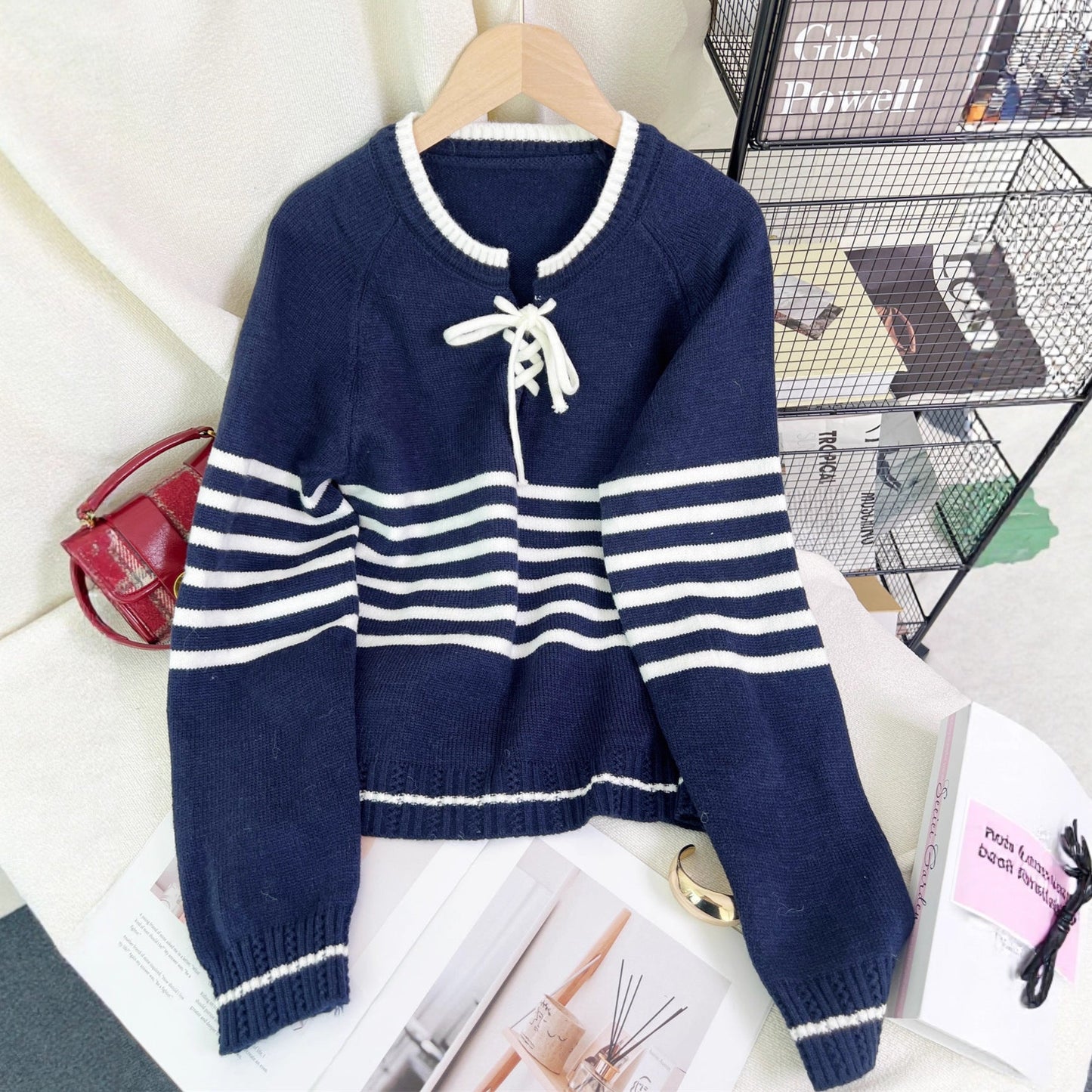 Damen Pullover mit Kordelzug und Streifenmuster Norvielle
