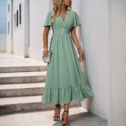Damen Maxikleid Voluminöse Rüschen Taillierbarer Gürtel Norvielle