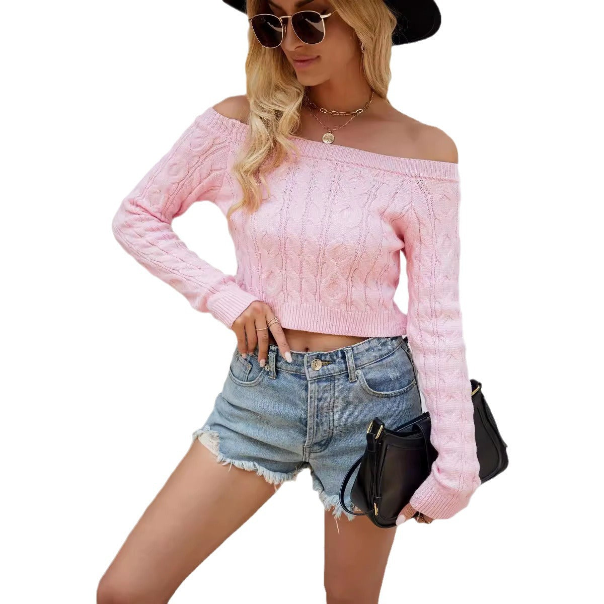 Damen Off-Shoulder Pullover Zopfmuster Norvielle