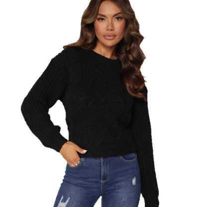 Damen Grobstrickpullover Romantisch Zopfdesign Weite Ärmel Norvielle