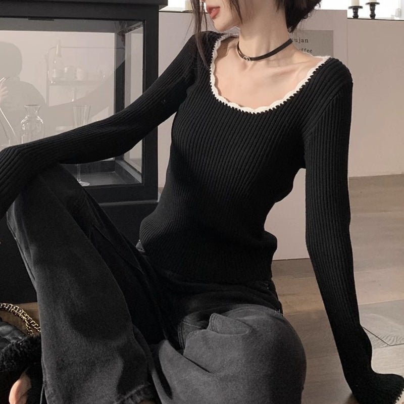 Damen Strickoberteil Figurbetont mit kreativem Ausschnitt
