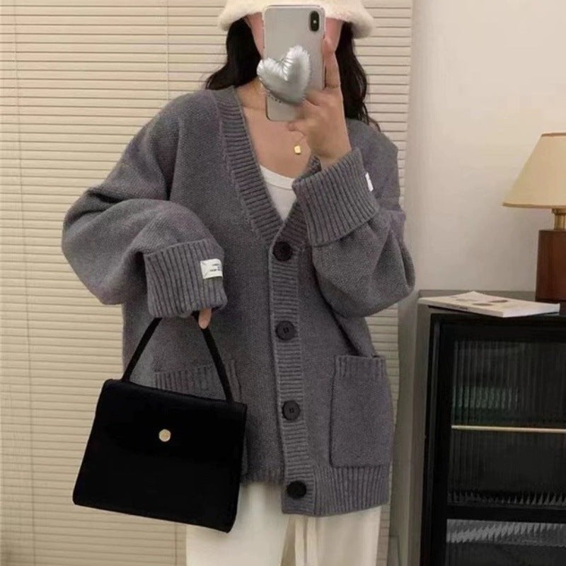 Damen Strickjacke V-Ausschnitt Große Taschen Norvielle