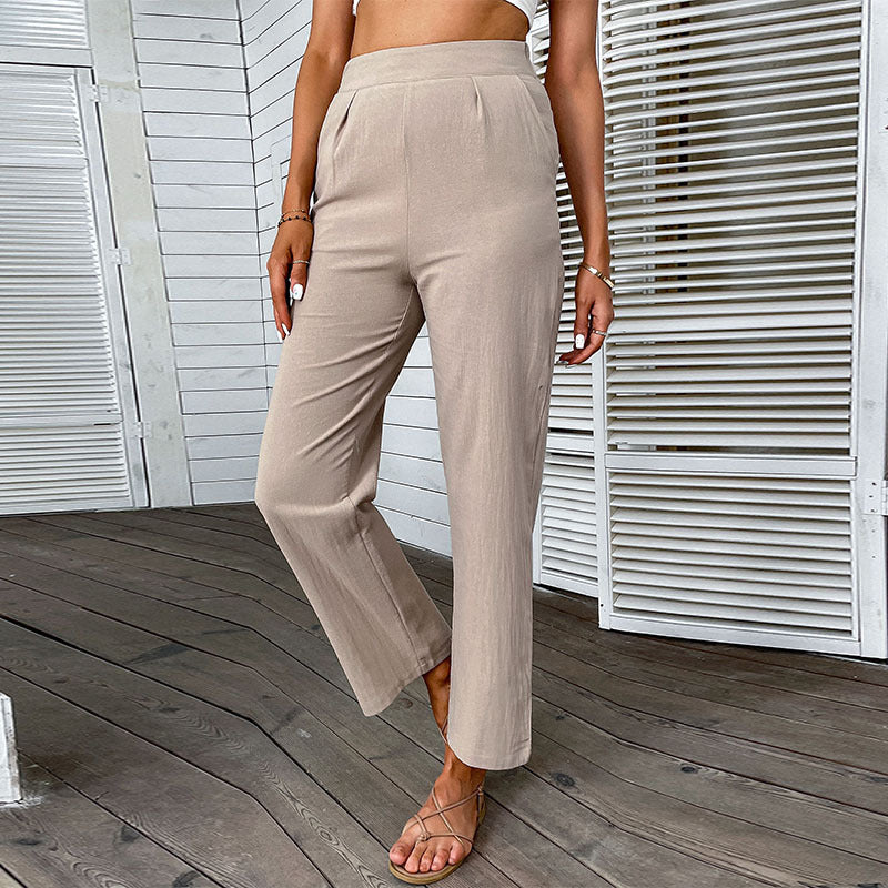 Damen Hochtaillenhose Weites Bein Eleganter Schnitt