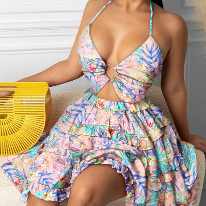 Damen Sommerkleid tiefes Dekolleté Rüschendetails Norvielle