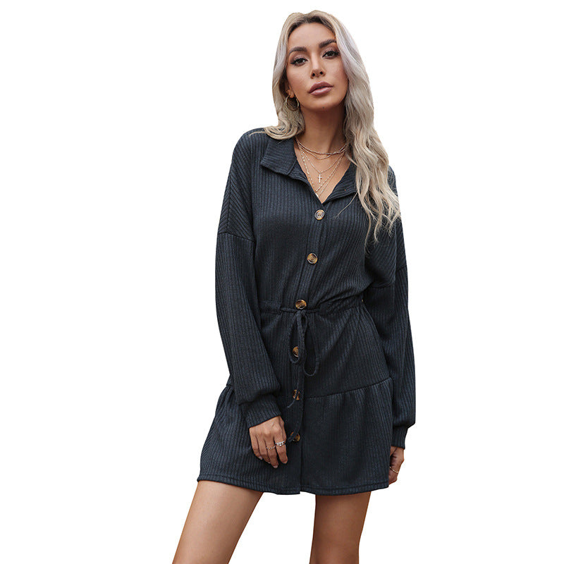 Damen Hemdblusenkleid Knopfverschluss Taillengürtel Norvielle